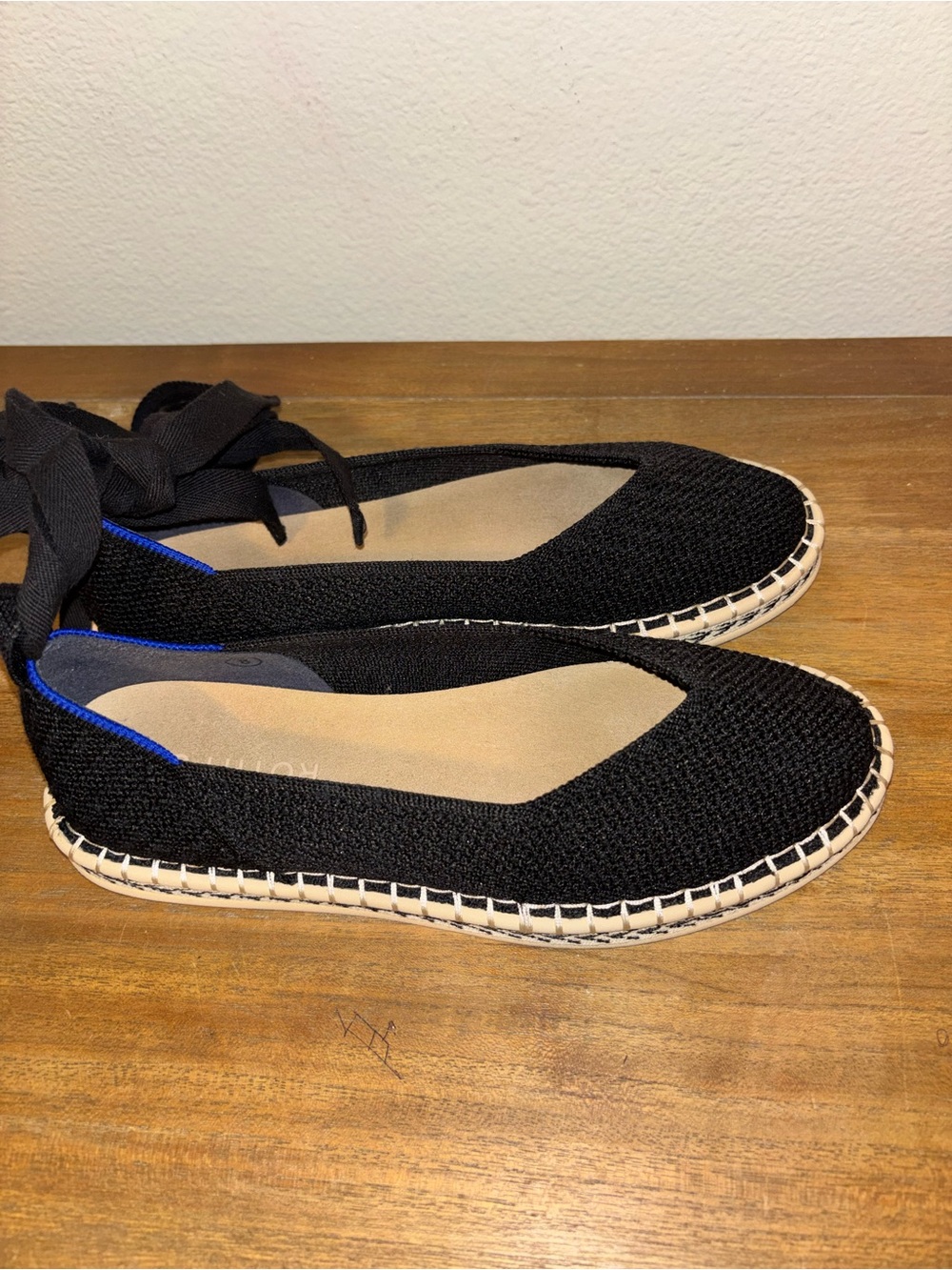 Rothy's The Espadrille Black Lace Up Shoes Excellent - Picture 4 of 7